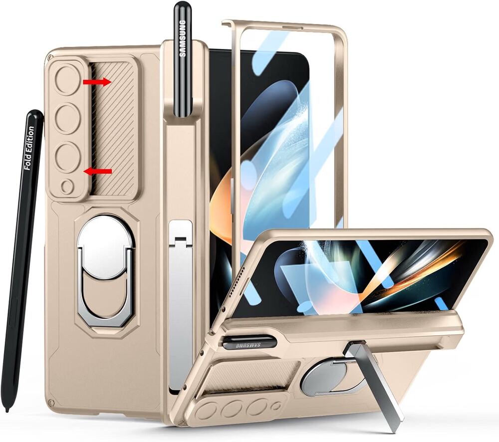 Libeagle Compatible With Samsung Galaxy Z Fold 4 Case Heavy Duty Protective-Gold